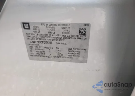 2015 Chevrolet Equinox 1Lt from USA, damaged, VIN 1GNALBEK5FZ106778